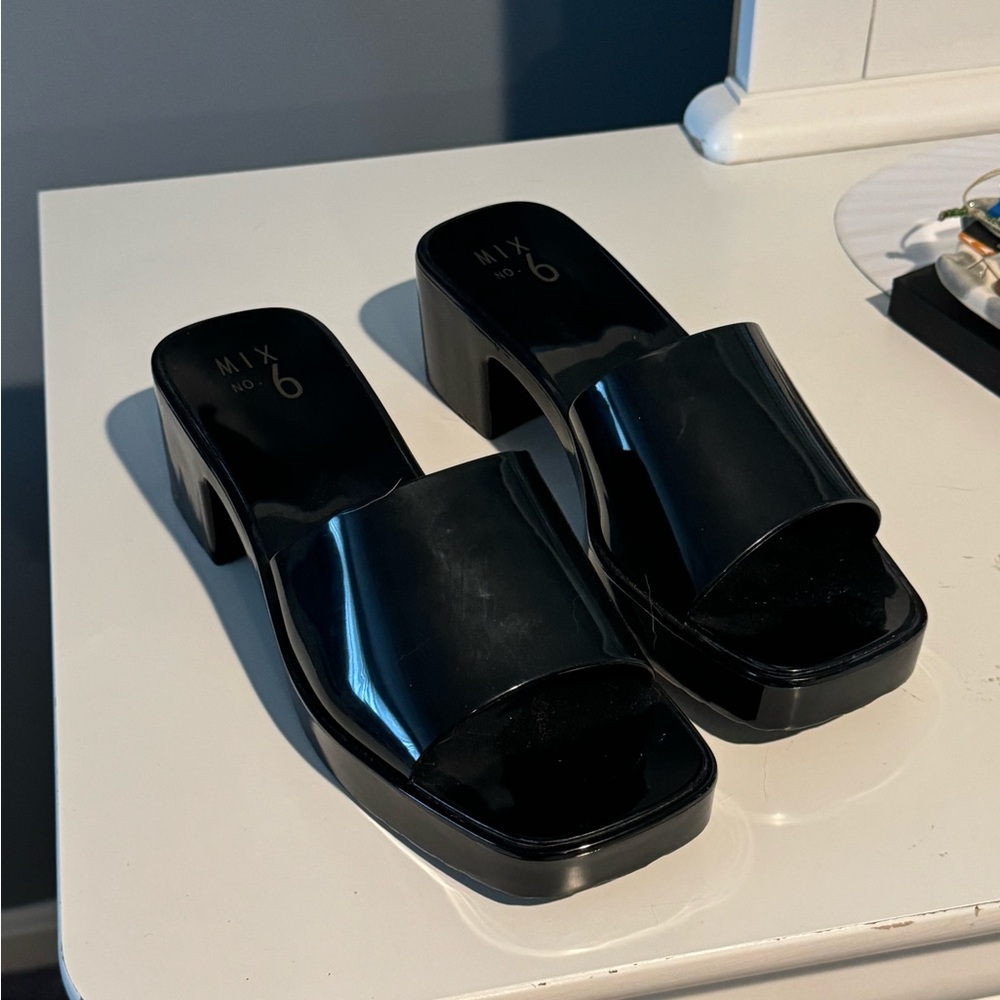 Mix No. 6 Black Mules with Chunky Platform Sole